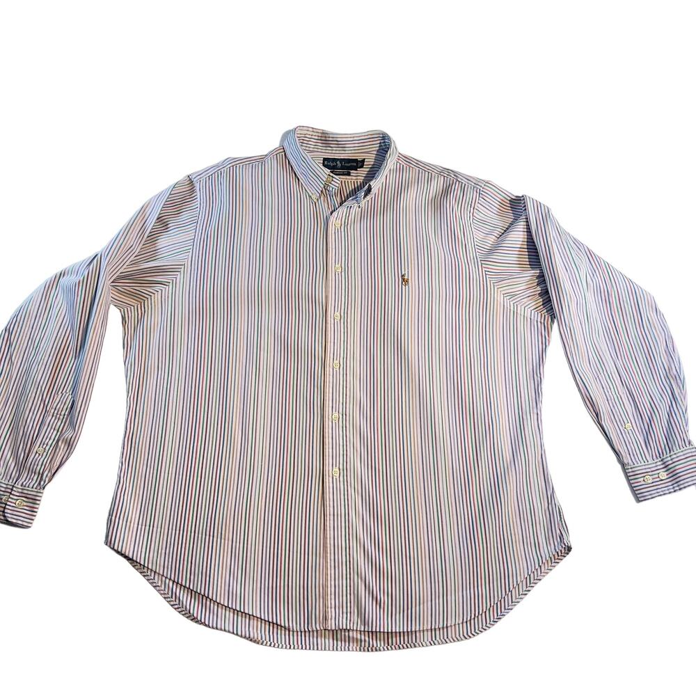 Ralph Lauren Button Down Shirt Mens 18 36/37 Classic Fit Multi Color Stripe Pony